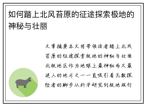 如何踏上北风苔原的征途探索极地的神秘与壮丽